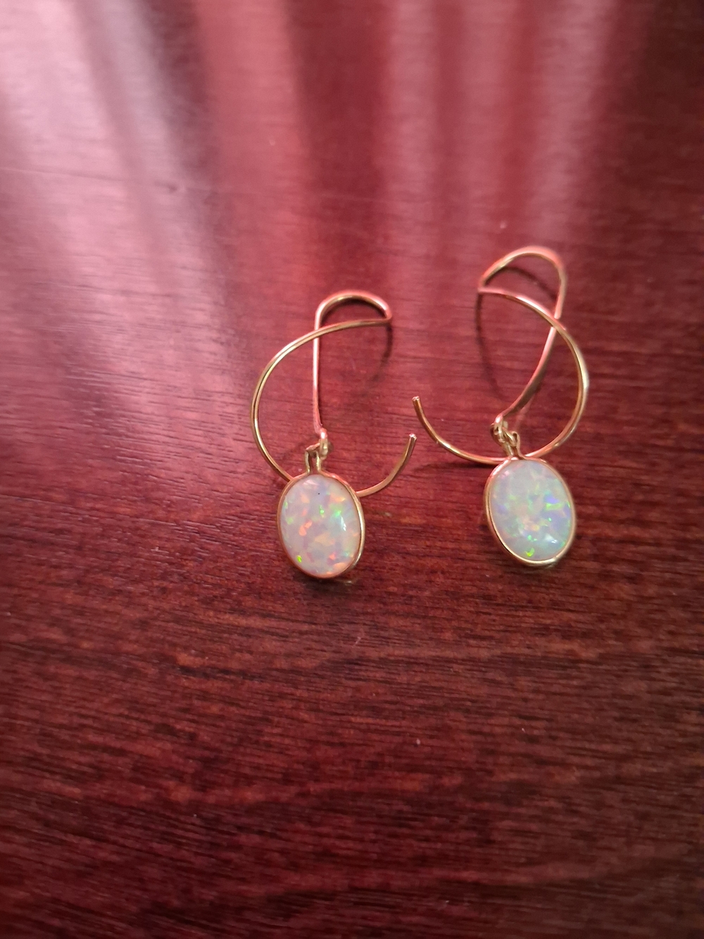 14k Gold Hoop Earrings with Opal Drop -  Opal Accent